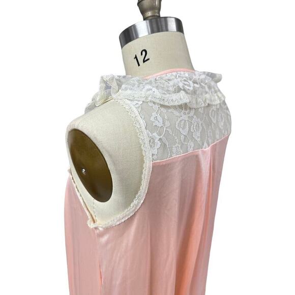 VTG Odette Barsa Slinky Nylon Peach Nightgown Lace Trim/Collar NWOT - Picture 4 of 7